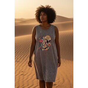 Torrid LoveSick Slashed Back Dress - Cotton Summer Skull‎ Grey Wash 1X